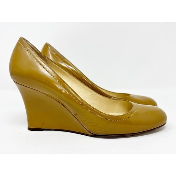 Kate Spade Kiki Camel Patent Leather Wedge Pumps Size 8 - Picture 3 of 14